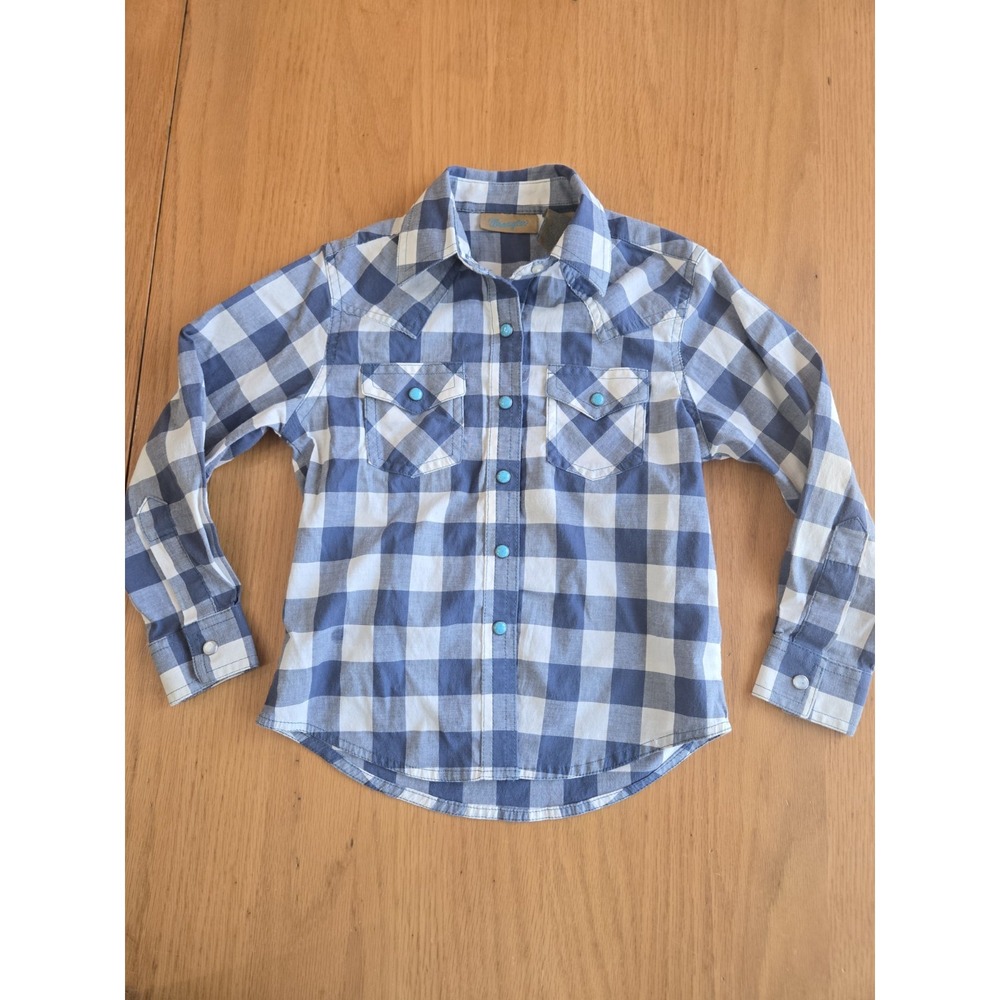 Kids Girls Youth XS 5 6 Wrangler Pearl Snap Long Sleeve Plaid Button Up